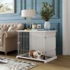34" Length Elegant Wooden Structure White Dog Cage Crate;  End Table with movable salver;  Decorative Dog House Cage Indoor Use;  Furniture style;  wi
