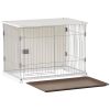 34" Length Elegant Wooden Structure White Dog Cage Crate;  End Table with movable salver;  Decorative Dog House Cage Indoor Use;  Furniture style;  wi