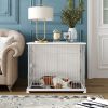 34" Length Elegant Wooden Structure White Dog Cage Crate;  End Table with movable salver;  Decorative Dog House Cage Indoor Use;  Furniture style;  wi