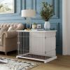 34" Length Elegant Wooden Structure White Dog Cage Crate;  End Table with movable salver;  Decorative Dog House Cage Indoor Use;  Furniture style;  wi