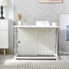 34" Length Elegant Wooden Structure White Dog Cage Crate;  End Table with movable salver;  Decorative Dog House Cage Indoor Use;  Furniture style;  wi