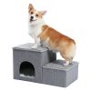 Foldable Pet stairs 2 steps for dogs puppies, Multi-functional Dog stairs for bed or car with kennel & storage box, Useful 2 steps ladder ramp for cat