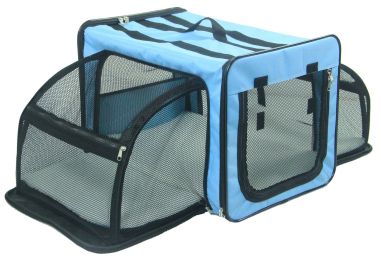 Pet Life Capacious Dual-Expandable Wire Folding Lightweight Collapsible Travel Pet Dog Crate (Color: Blue, size: medium)