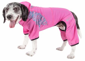 Pet Life Active 'Pawsterity' Heathered Performance 4-Way Stretch Two-Toned Full Bodied Hoodie (Color: pink, size: medium)