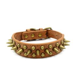 Pet Retro Studded Spiked Rivet  Leather Collars Harnesses (Color: Brown, size: S)